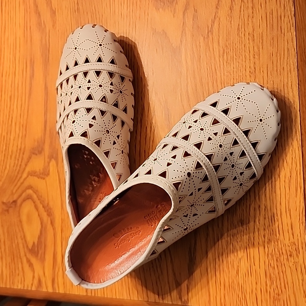 Spring Step Leather Perforated Mules - Fusaslide
